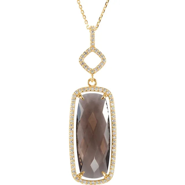 Natural Smoky Quartz & Natural Diamond Halo-Style Necklace