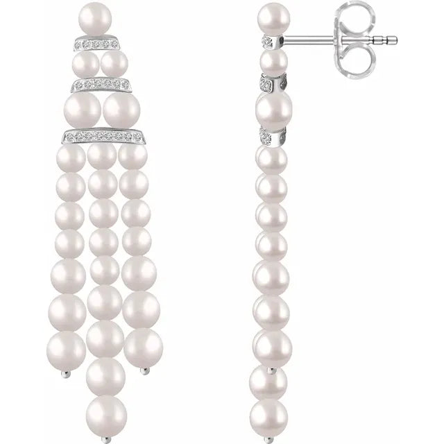 Cultured Freshwater Pearl and 1/4 Ct. Diamond Chandelier Earrings