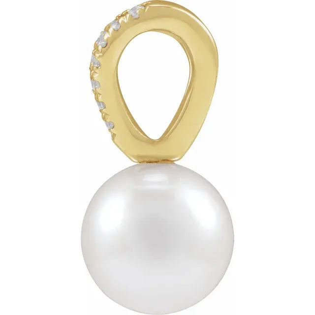 Cultured Solitaire Akoya Pearl and Diamond Pendant