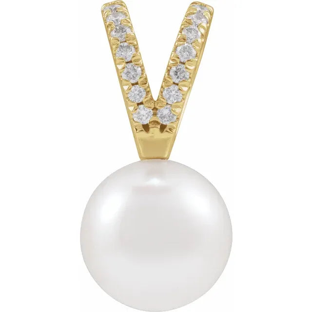 Cultured Solitaire Akoya Pearl and Diamond Pendant