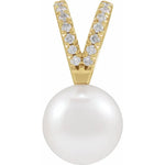 Cultured Solitaire Akoya Pearl and Diamond Pendant