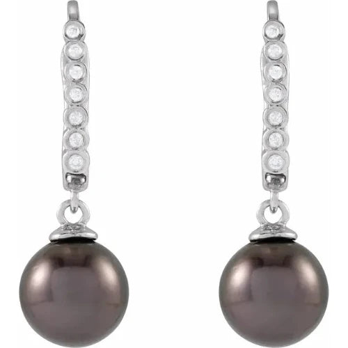 Cultured Gray Tahitian Pearl and Diamond Earrings