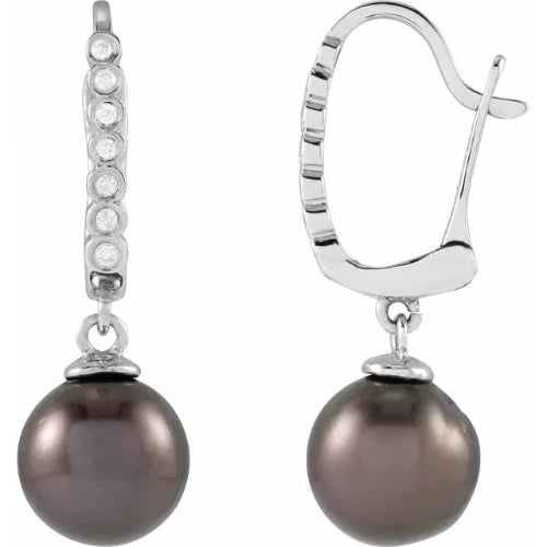 Cultured Gray Tahitian Pearl and Diamond Earrings