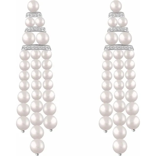 Cultured Freshwater Pearl and 1/4 Ct. Diamond Chandelier Earrings