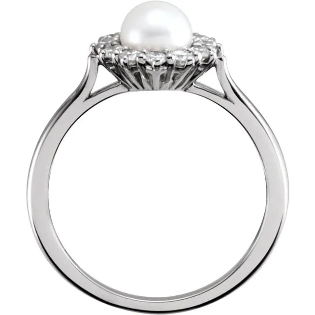 Cultured Freshwater Pearl and 3/8 Ct. Diamond Ring with Halo