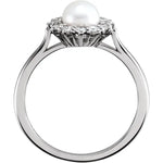 Cultured Freshwater Pearl and 3/8 Ct. Diamond Ring with Halo