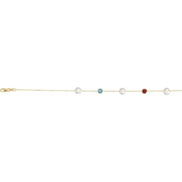 Cultured Freshwater Pearl and Multi-Gemstone Station Necklace