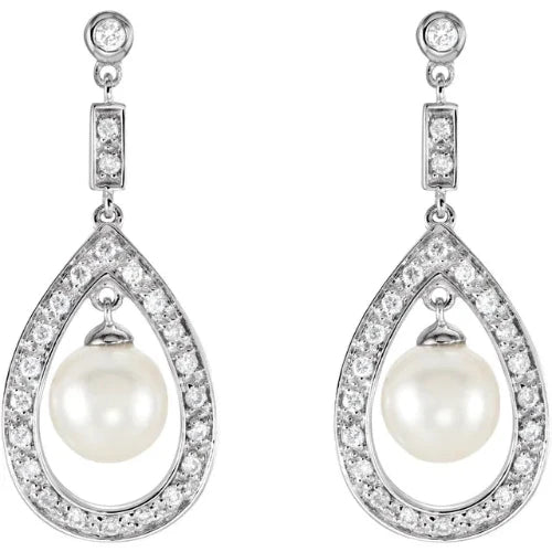 Cultured Freshwater Pearl and 1/4 CtDiamond Earrings