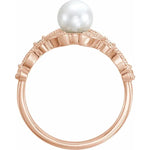 Cultured Freshwater Pearl and Diamond Leaf Ring