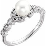 Cultured Freshwater Pearl and Diamond Leaf Ring