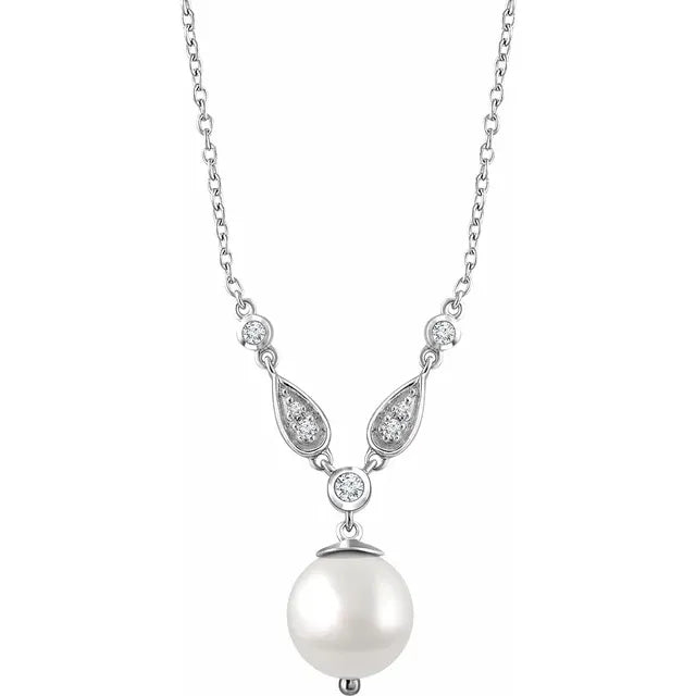 Cultured Freshwater Pearl and Diamond Necklace