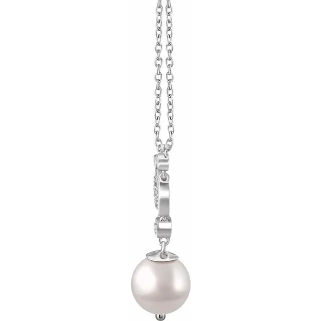 Cultured Freshwater Pearl and Diamond Necklace