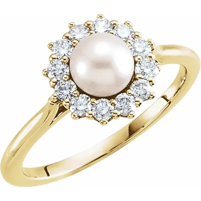 Cultured Freshwater Pearl and 3/8 Ct. Diamond Ring with Halo