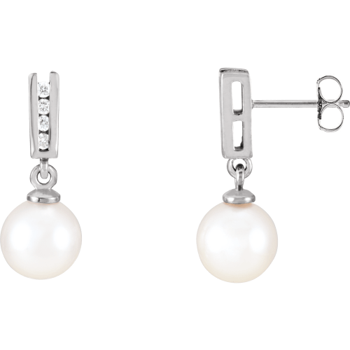 Cultured Akoya Pearl and Diamond Earrings