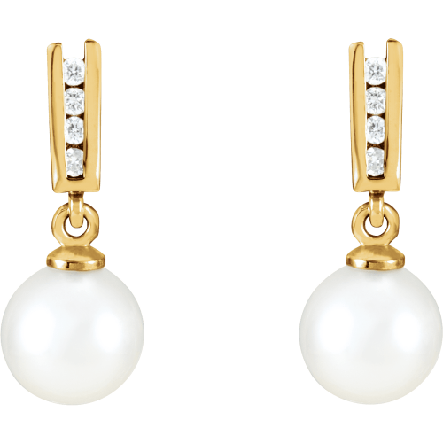 Cultured Akoya Pearl and Diamond Earrings