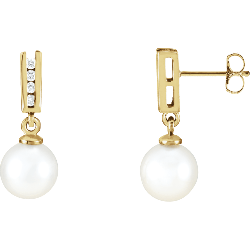 Cultured Akoya Pearl and Diamond Earrings