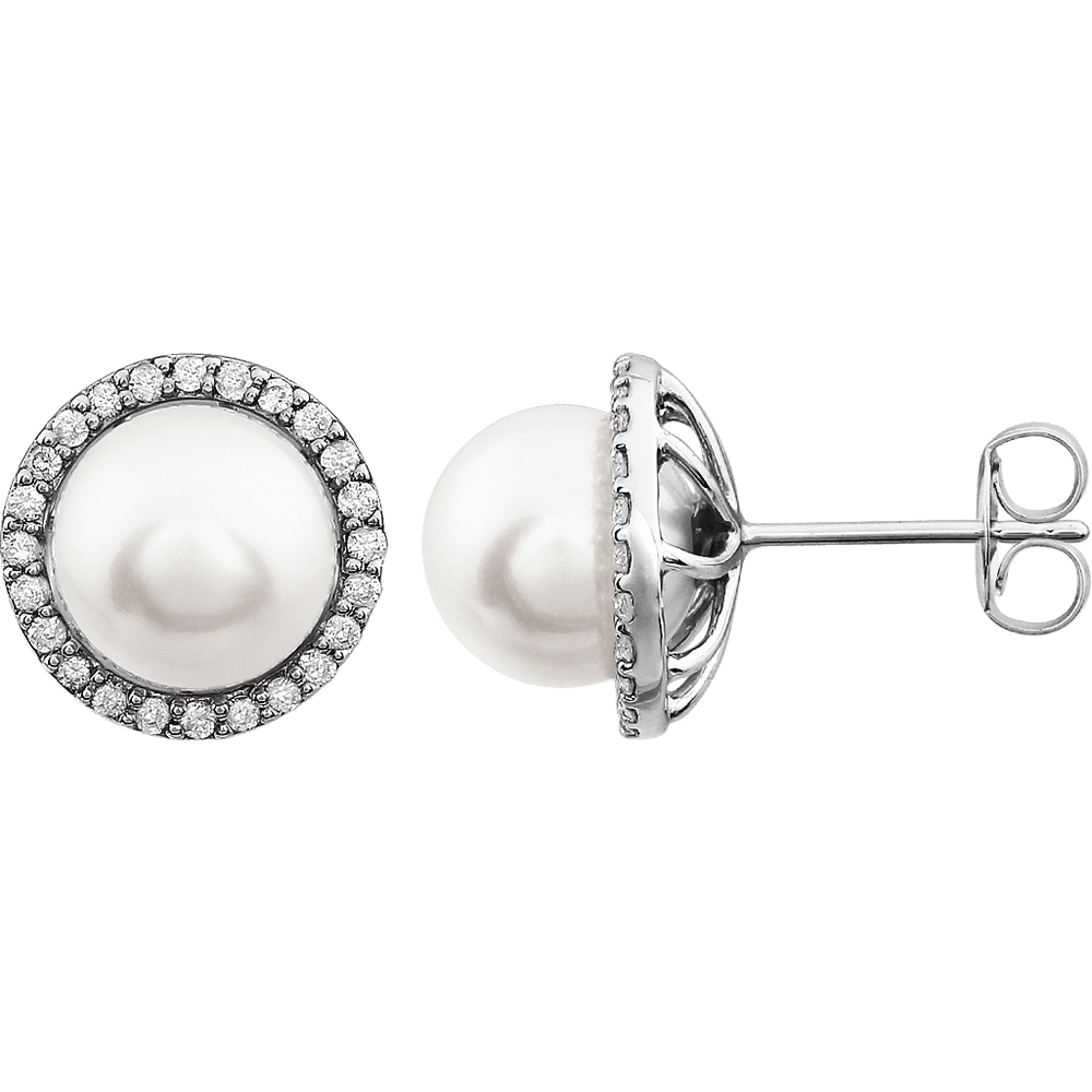 Cultured Freshwater Pearl and Diamond Halo Earrings