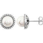 Cultured Freshwater Pearl and Diamond Halo Earrings