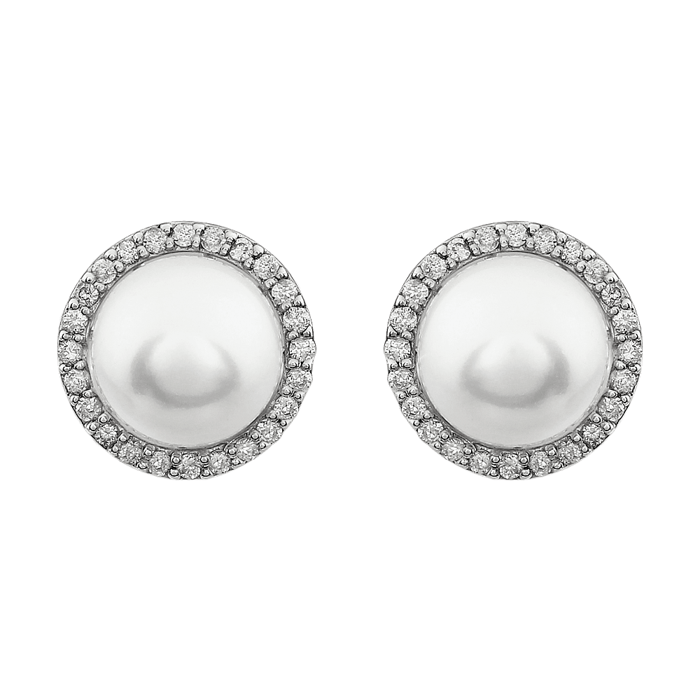 Cultured Freshwater Pearl and Diamond Halo Earrings