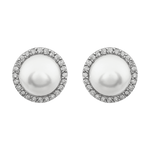 Cultured Freshwater Pearl and Diamond Halo Earrings
