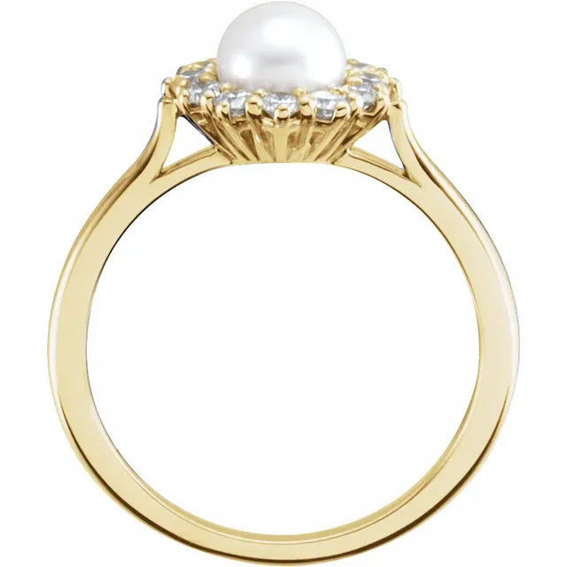 Cultured Freshwater Pearl and 3/8 Ct. Diamond Ring with Halo