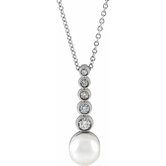 Cultured Akoya Pearl and Diamond Bar Necklace