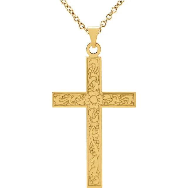 14K Floral Cross Necklace