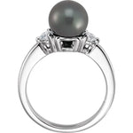 Black Akoya Pearl and 1/4 Ct Diamond Ring