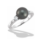 Black Akoya Pearl and 1/4 Ct Diamond Ring