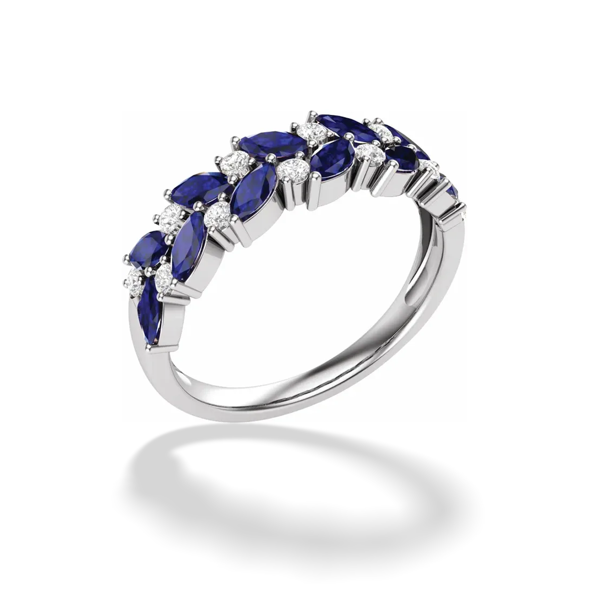 Natural Diamond and Blue Sapphire Anniversary Band