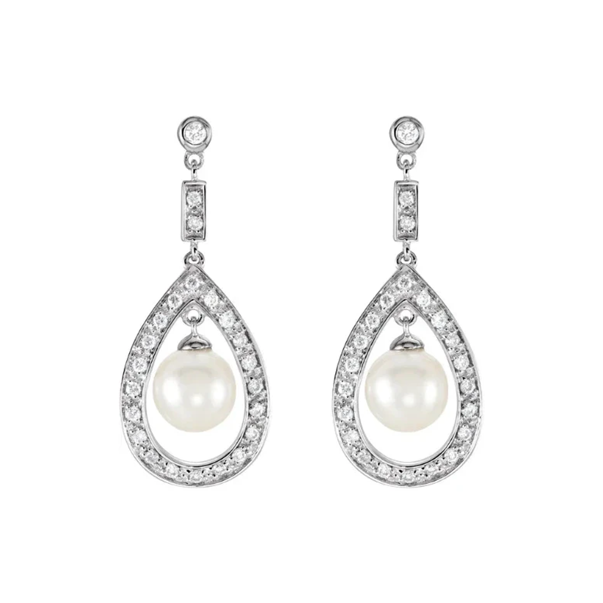 Cultured Freshwater Pearl and 1/4 CtDiamond Earrings