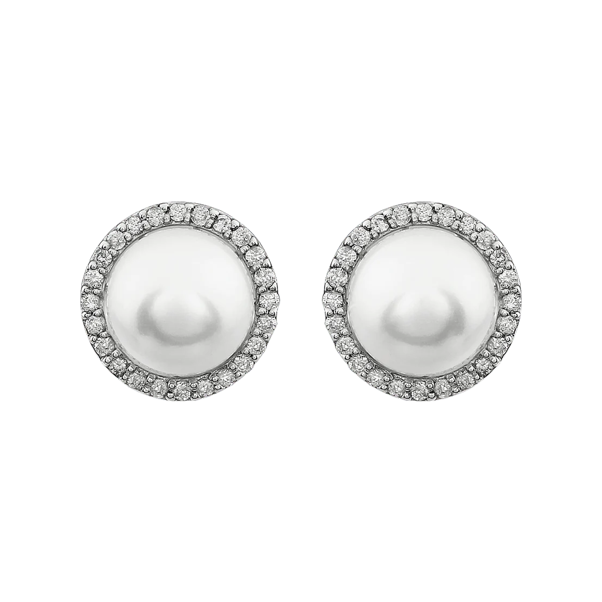 Cultured Freshwater Pearl and Diamond Halo Earrings