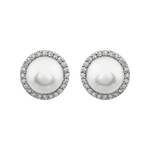 Cultured Freshwater Pearl and Diamond Halo Earrings