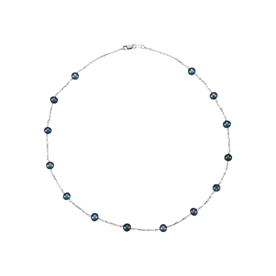 Cultured Black Freshwater Pearl Station Necklace