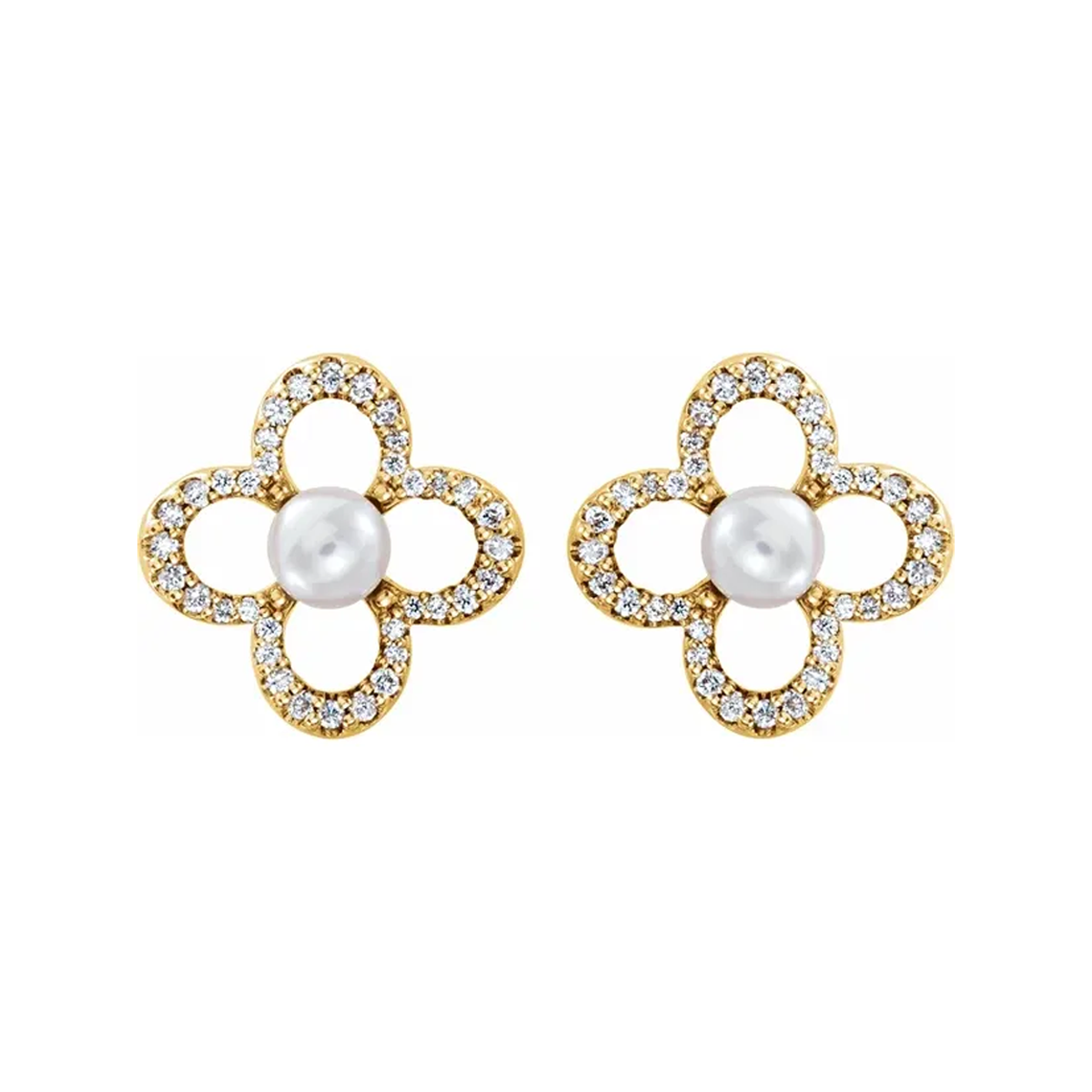 Quatrafoil Freshwater Pearl and Diamond Earrings