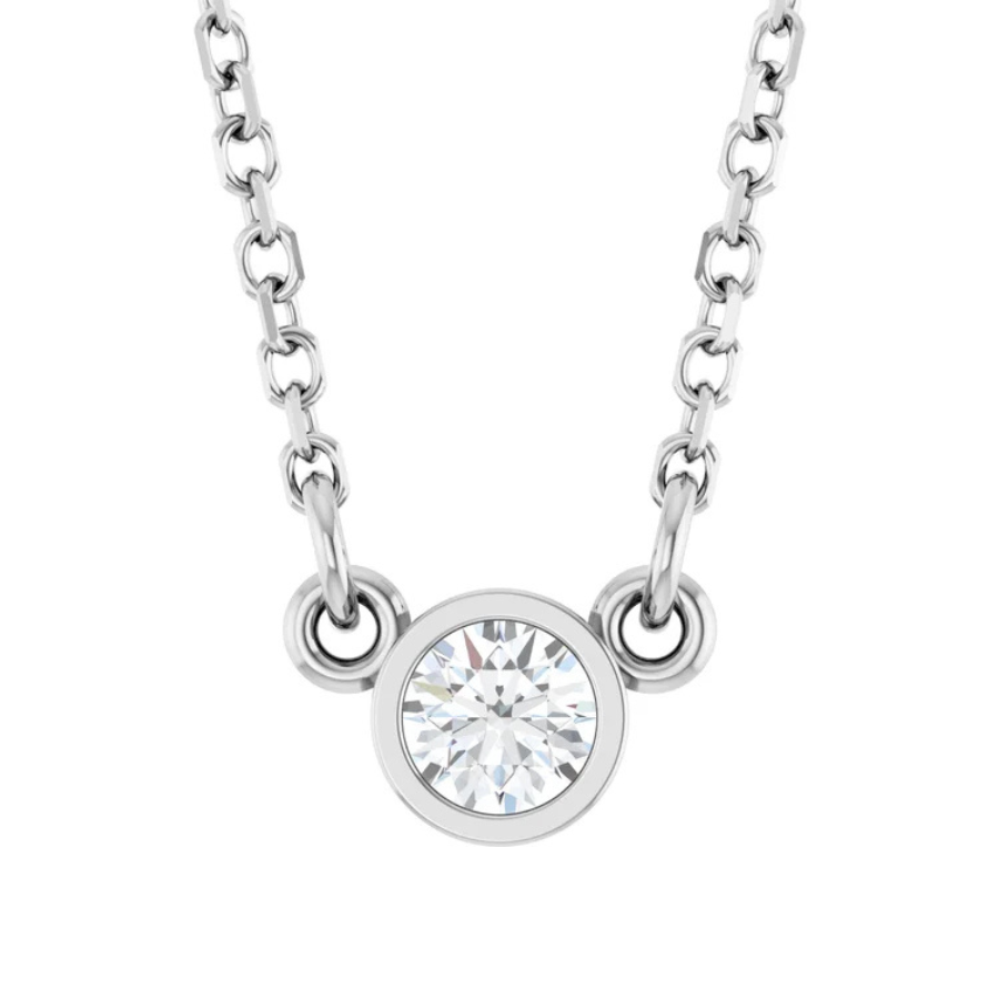 Sterling Silver Natural White Sapphire Solitaire Necklace
