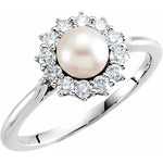 Cultured Freshwater Pearl and 3/8 Ct. Diamond Ring with Halo