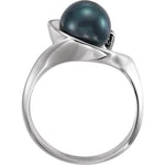 Cultured Black Akoya Pearl and Diamond Ring