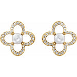 Quatrafoil Freshwater Pearl and Diamond Earrings