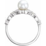 Cultured Freshwater Pearl and Diamond Leaf Ring