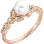 Cultured Freshwater Pearl and Diamond Leaf Ring