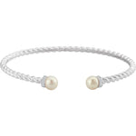 14k Solid Gold Cultured Freshwater Pearl and Diamond Cuff Bracelet