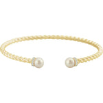 14k Solid Gold Cultured Freshwater Pearl and Diamond Cuff Bracelet