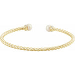 14k Solid Gold Cultured Freshwater Pearl and Diamond Cuff Bracelet