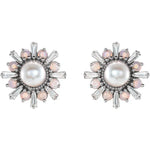 Cultured Akoya Pearl, Opal and Diamond Earrings
