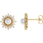Cultured Akoya Pearl, Opal and Diamond Earrings