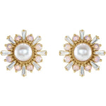 Cultured Akoya Pearl, Opal and Diamond Earrings