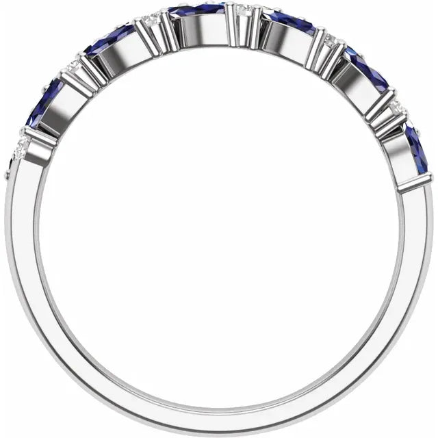 Natural Diamond and Blue Sapphire Anniversary Band