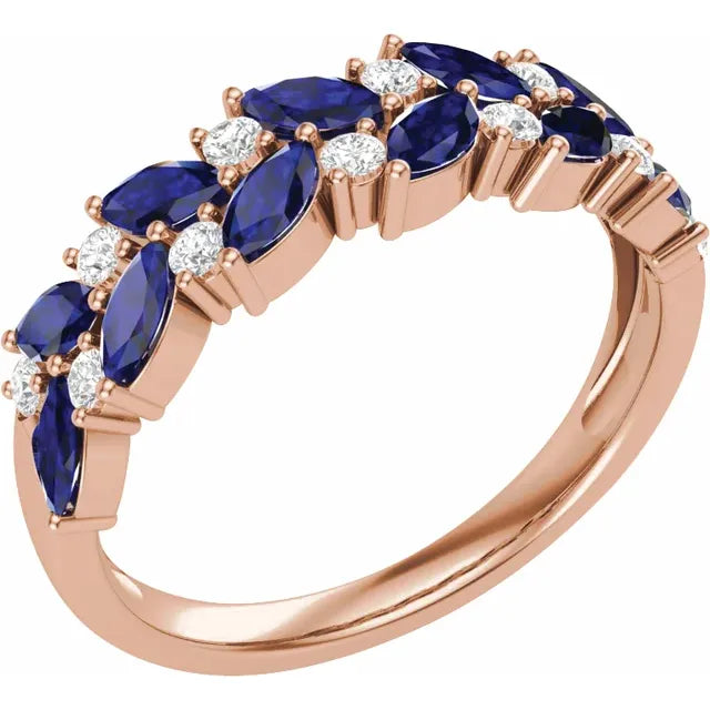 Natural Diamond and Blue Sapphire Anniversary Band