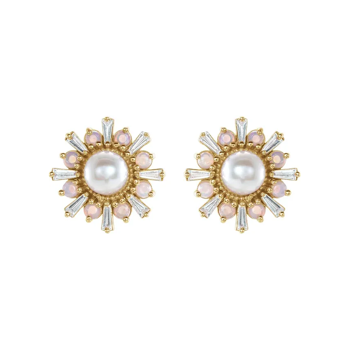 Cultured Akoya Pearl, Opal and Diamond Earrings